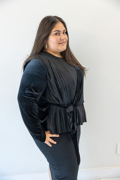 plus size, modest Velvet Pleated Blouse