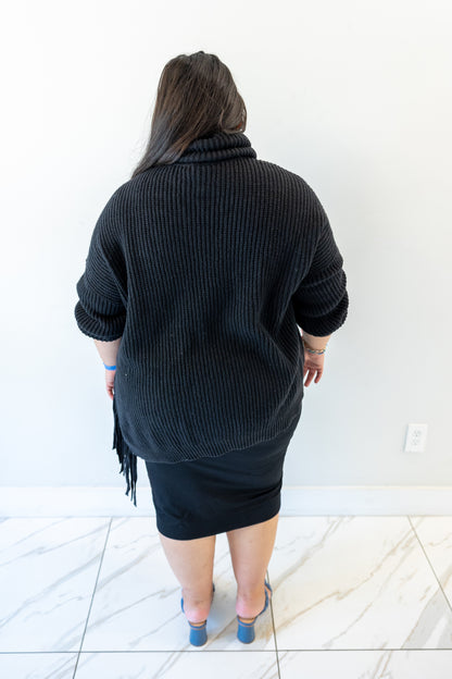 plus size, modest fringe sweater