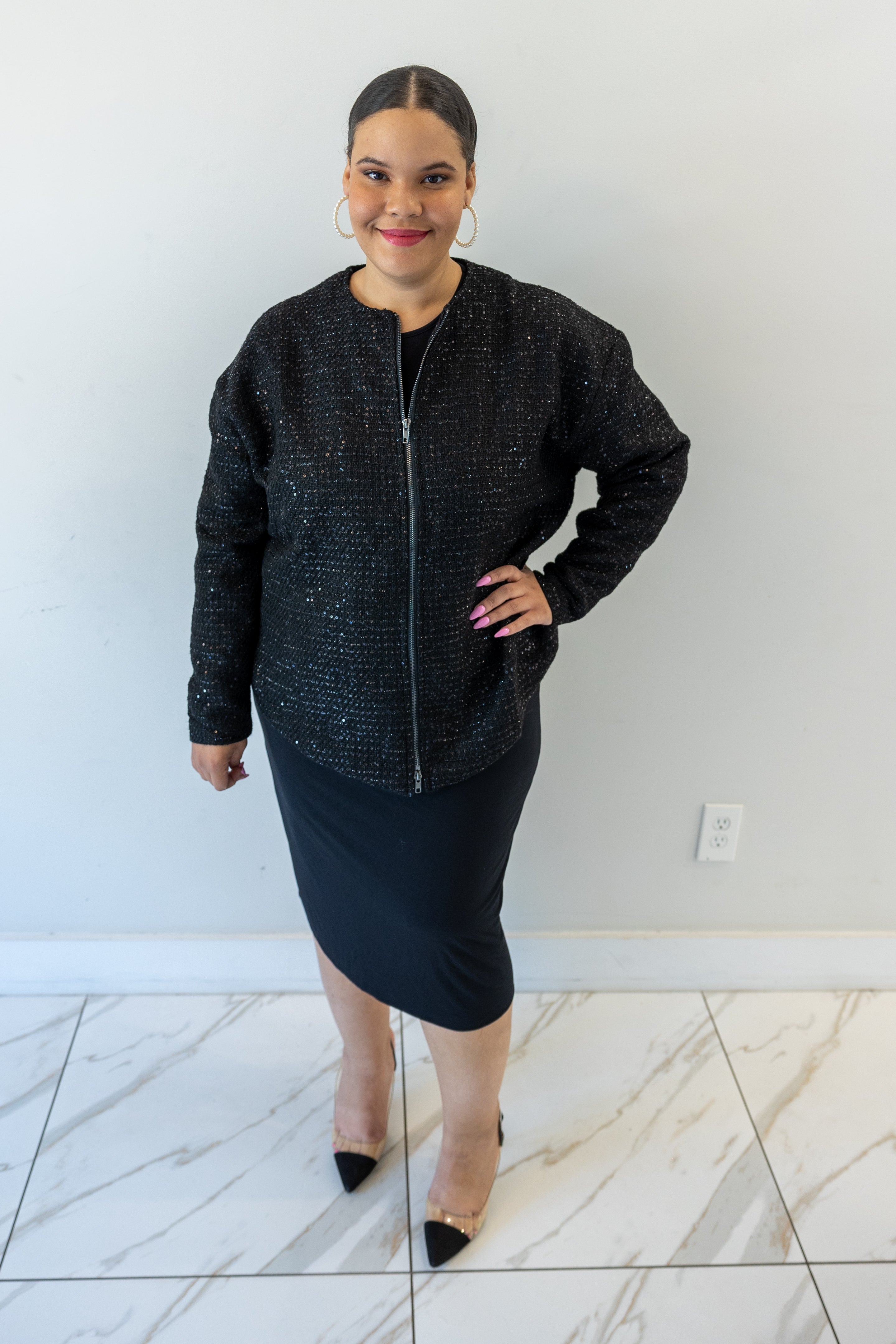 Plus size outlet sequin skirt jacket