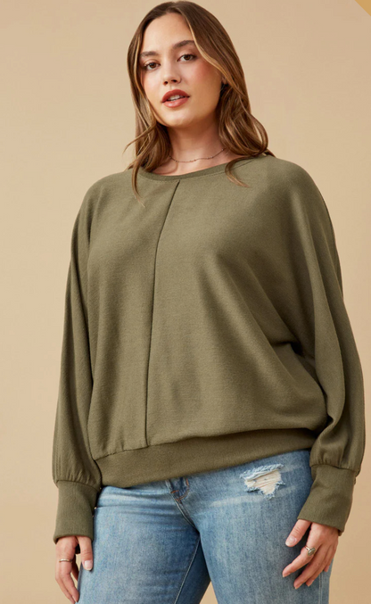 Seam Detail Cuffed Knit Dolman Top