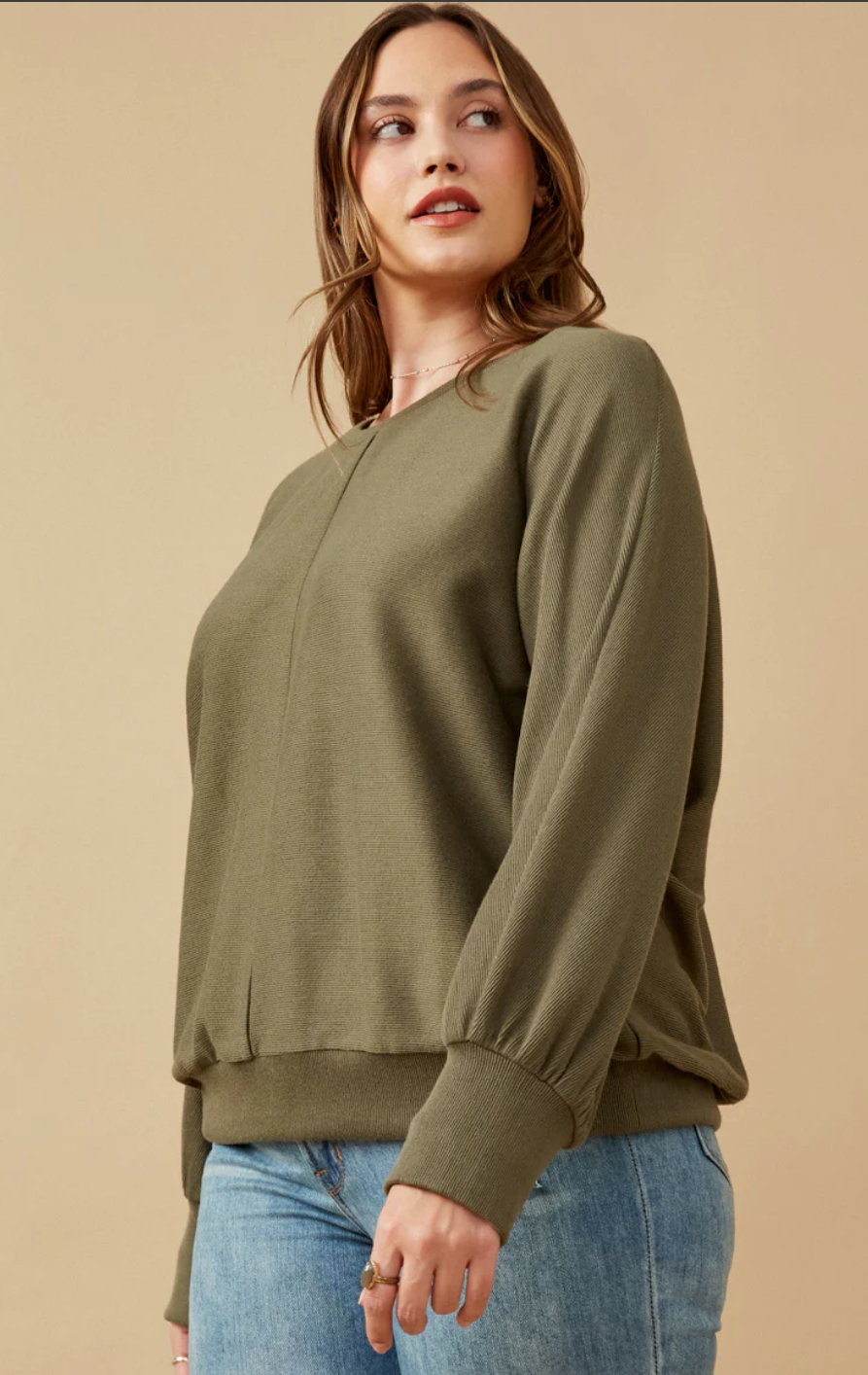 Seam Detail Cuffed Knit Dolman Top