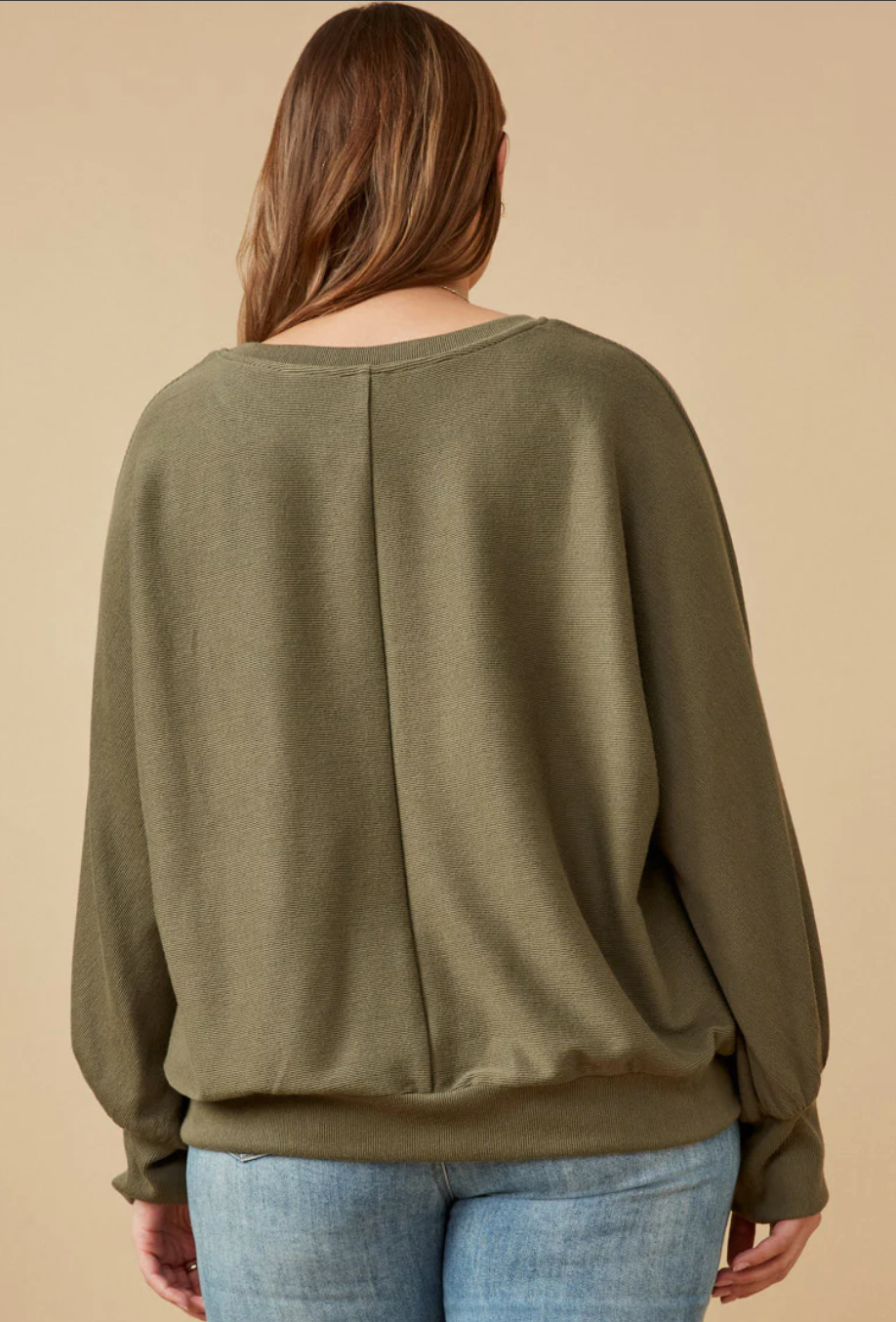 Seam Detail Cuffed Knit Dolman Top