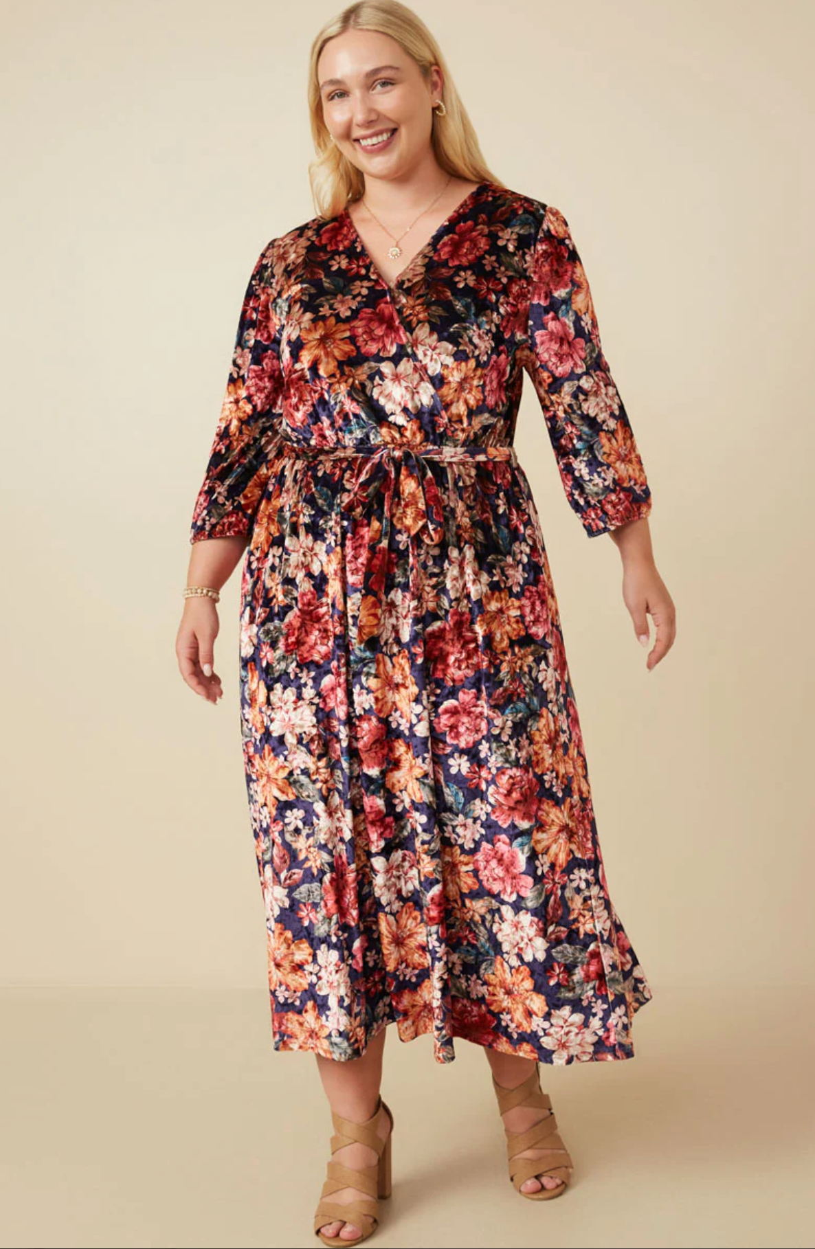 Plus size velvet  floral dress