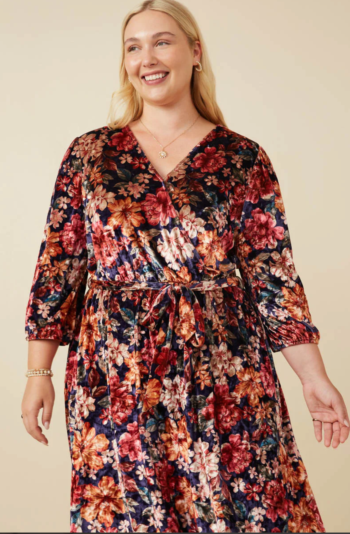 Plus size velvet  floral dress