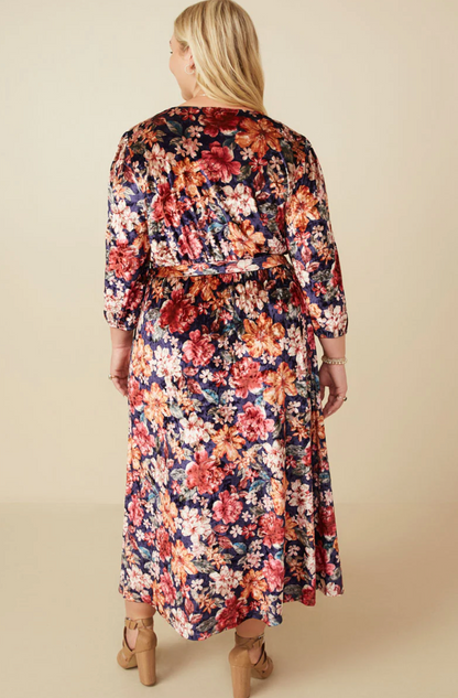 Plus size velvet  floral dress