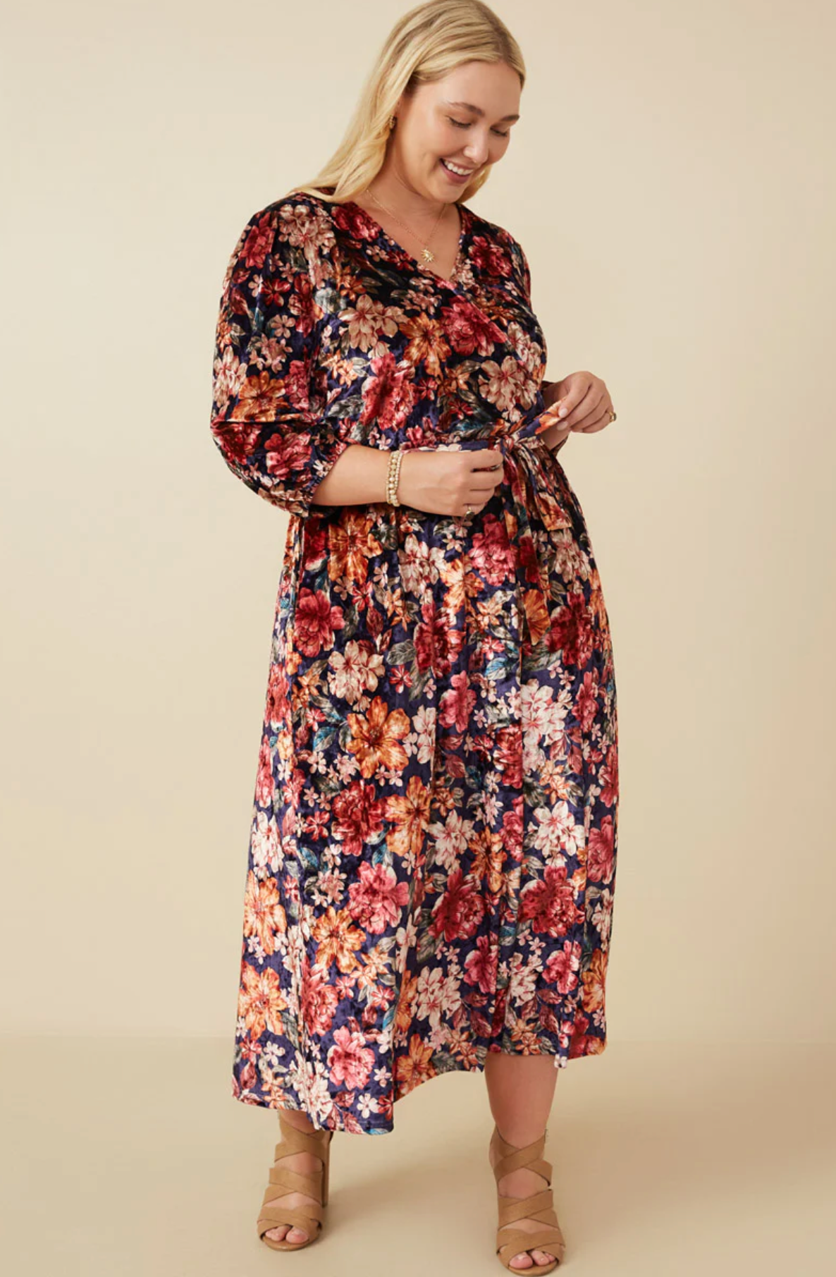 Plus size velvet  floral dress