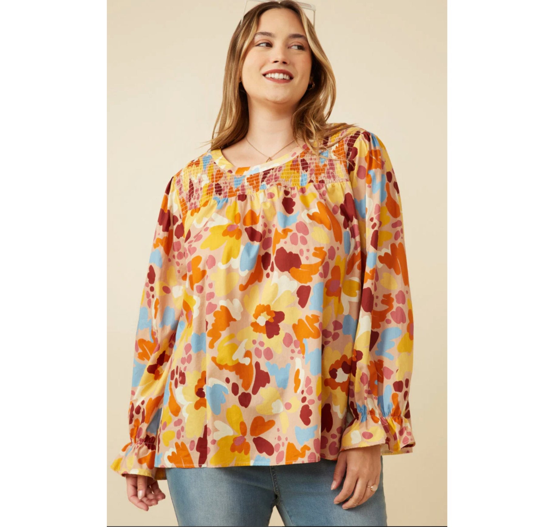 Abstract Floral Smocked Yoke Top - The Perfect Fitt