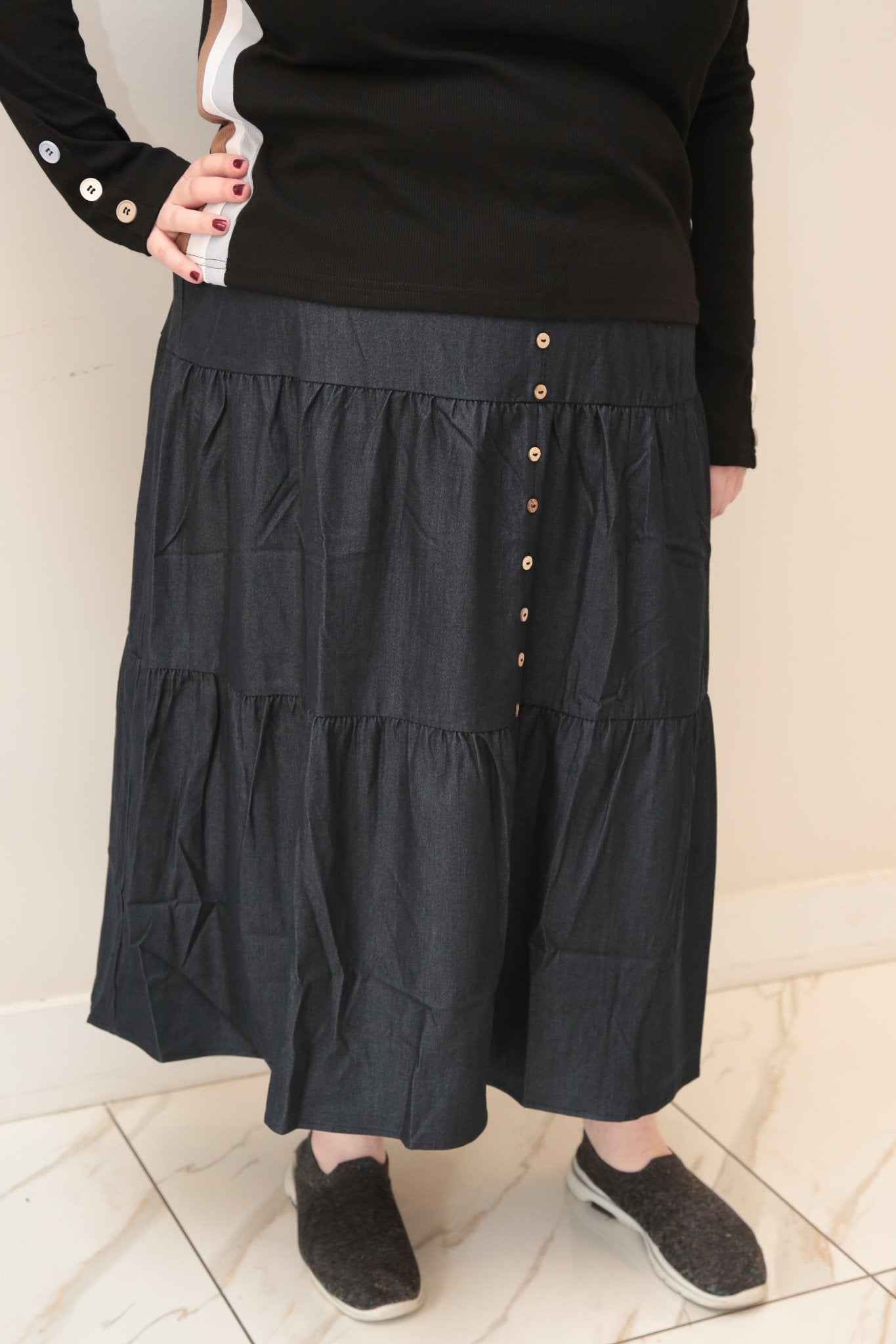 Black Denim Midi Skirt - The Perfect Fitt