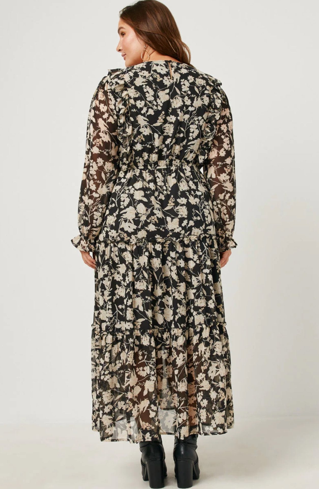 Botanical Print Chiffon Ruffled Maxi Dress - The Perfect Fitt