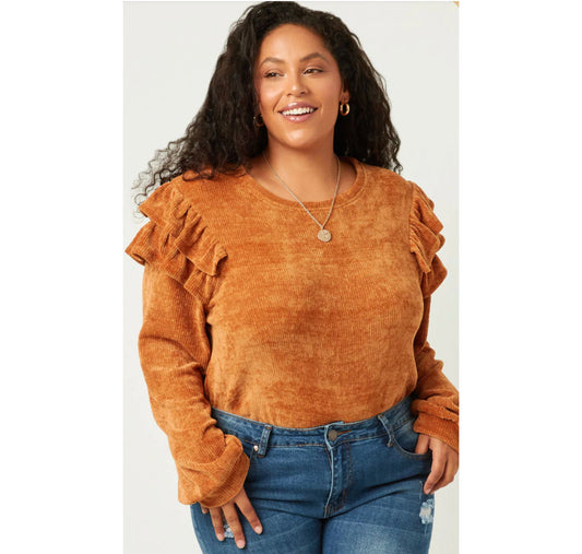 Chenille Knit Ruffled Shoulder Sweater - The Perfect Fitt