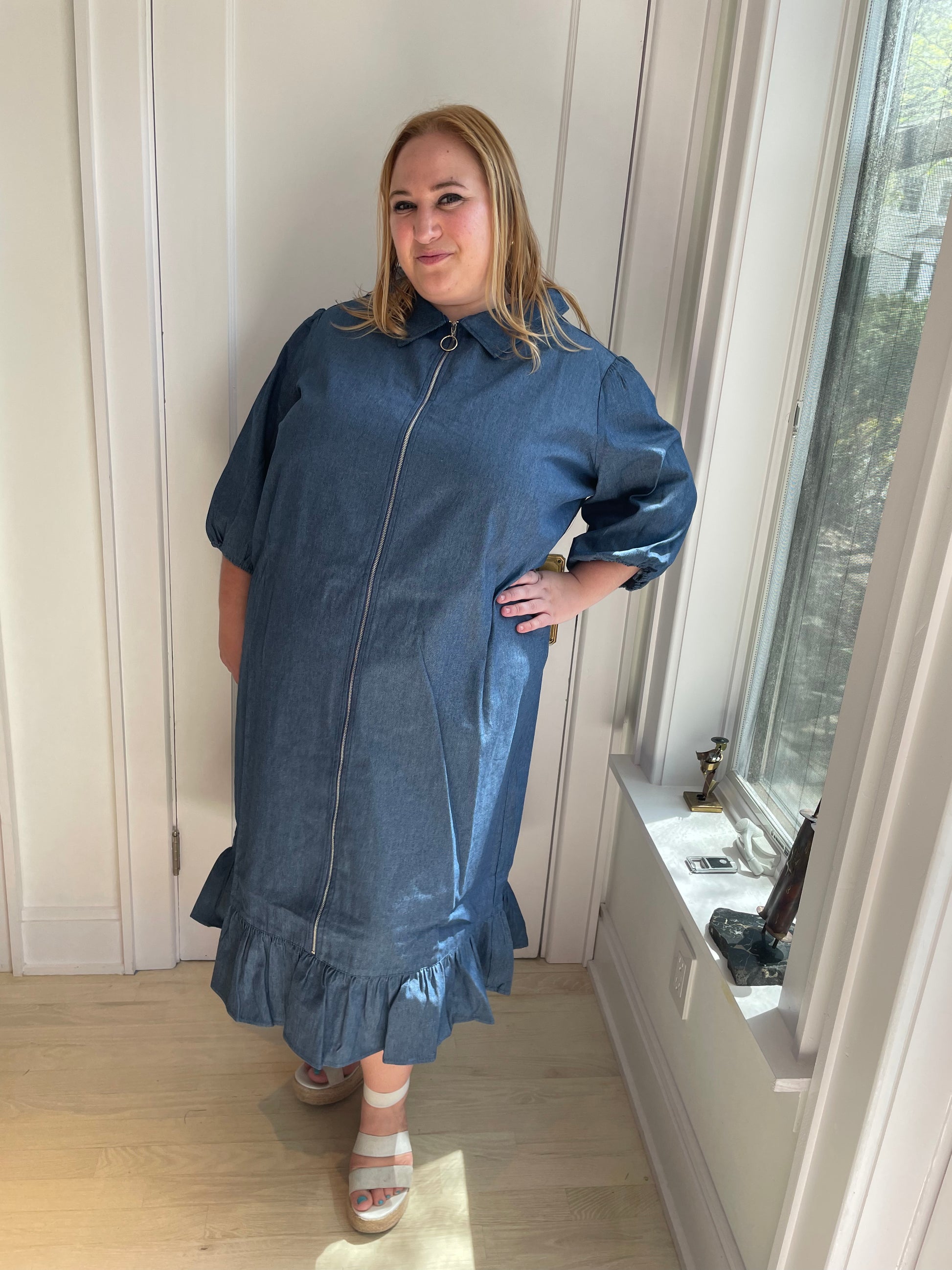 plus size, modest  denim dress